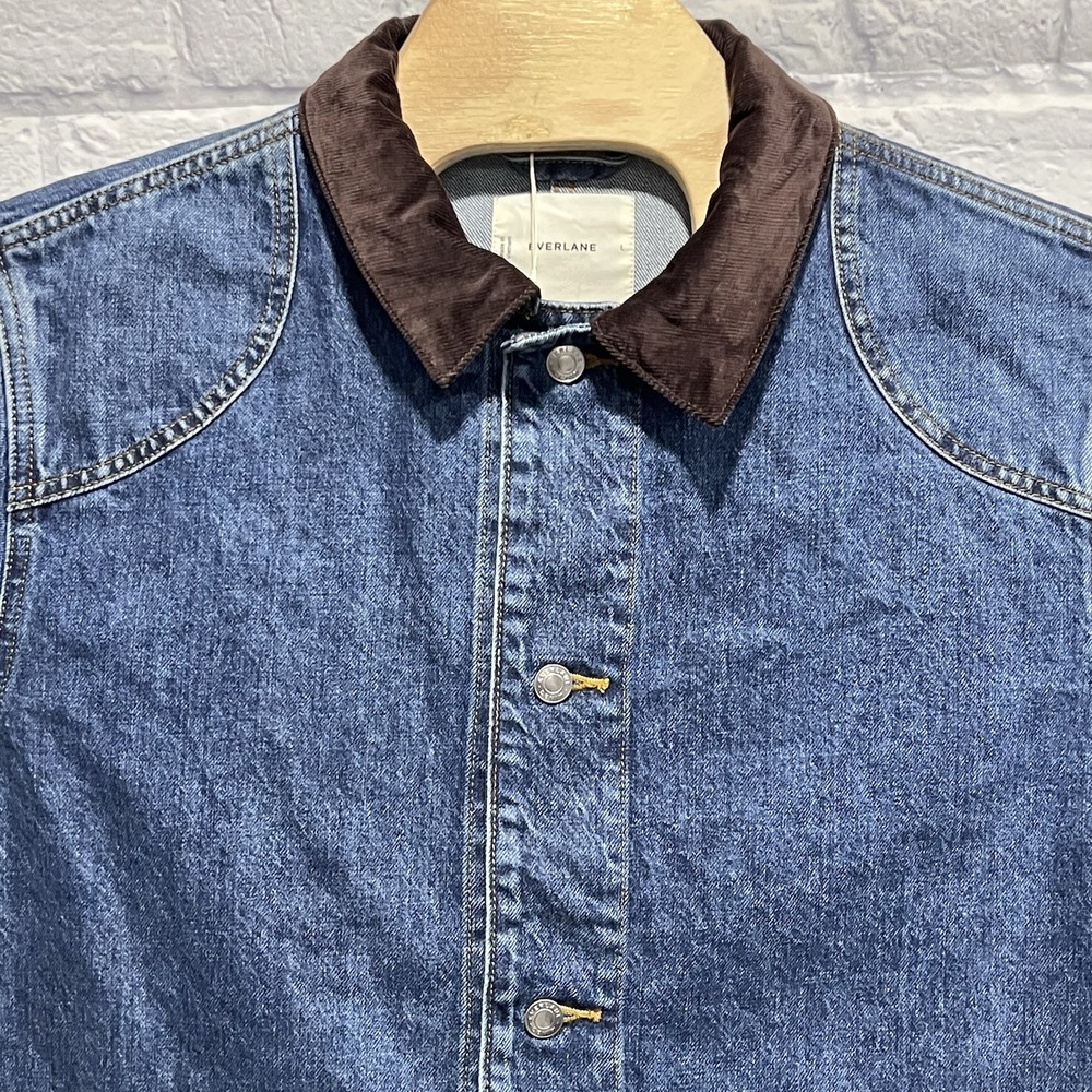 Everlane Blue Jean Jacket with Brown Collar - Picture 3 of 9